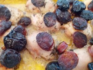 I know this doesn't look particularly appetising but it was really yummy. Some of the chorizo is a little charred and the other black things are the prunes!