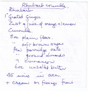 In her own hand - notice fromage frais (not easy to find in Oz but easier in UK)